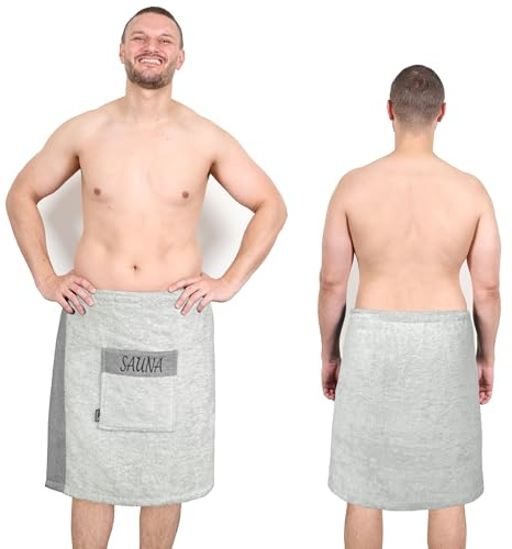 Lashuma Saunakilt Herren 55x140 cm | Lima Saunahandtuch mit Klettverschluss | Premium Saunatuch Grau - Eisgrau | Atmungsaktiv & Superweich
