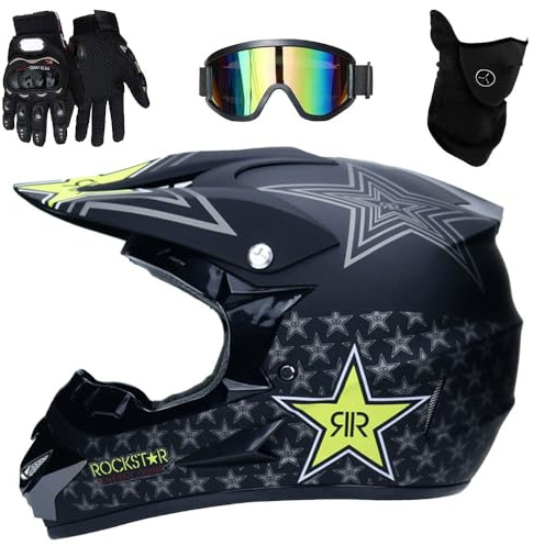 Motocross Fullface MTB Helm Kinder, Mit Handschuhe Maske Brille, Downhill Motorradhelm Kinder, MTB Helm, Motorradhelm Motorrad Downhill Helm(Purple,S(52-53cm))