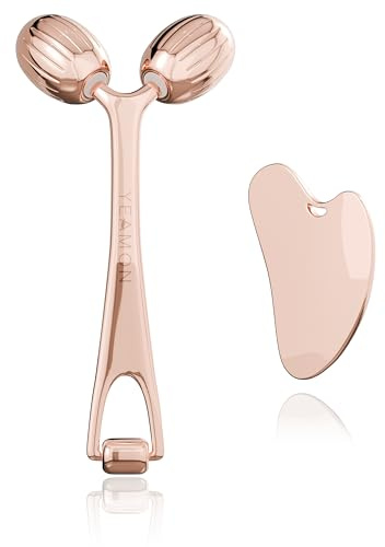 Yeamon Gua Sha Facial Tools and Face Roller Set, Facial Massage Tool for Women’s Skincare Routine,Cooling Stainless Steel Face Sculpting Eyes Roller Guasha for Daily Use or Self-Care Gift for Women