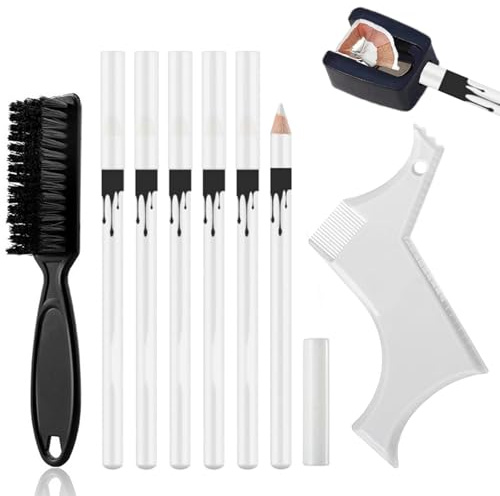 White Barber Pencil Set - Edge Hairline Razor Trace Pencils Beard Guide Beard Hairline and Beard Shaping Pencils,with Sharpener Ruler Brush for Men