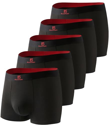 GLESTORE Boxer Hommes Caleçon Shorty sous Vetement Calecon Pantalons Homme Modal Boxer 5 Noir et Rouge L
