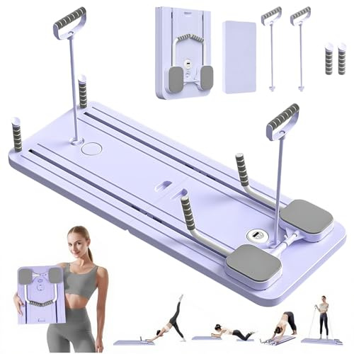 Vtizikl Foldable Pilates Reformer Machine , 5-in-1 Ab Roller Board with LED Counter , Multifunctional Abdominal Workout ,Core Workout Equipment ,Compact UK Home Gym Fitness (Women & Men)​​ (Purple)