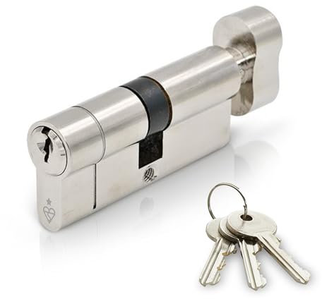IRONWORX® Spectre Nickel Escape Thumb Turn Euro Cylinder Door Lock, 45mm (Turn) / 50mm (Key) (95mm) High-Security Police Approved TS007 BSI 1 Star, Anti-Bump, Anti-Pick, Anti-Drill, Anti-Snap, 3X Keys