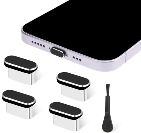 Sorcristy 4 Pack Type C Anti Dust Plug Cover with Cleaning Brush, C-Type Port Dusts Plugs with Phone Dust Cleaning Brushes,Charging Port Cleaner for Phone, Pad, Laptop, All Type-C Devices(Black)