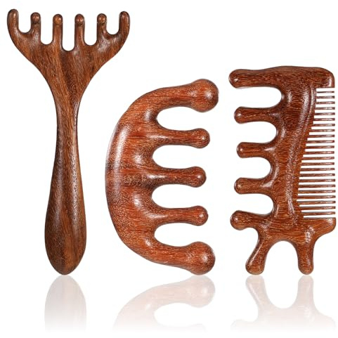 3 Stück Meridian Holz Mit Sechs Krallen Massagekamm aus Holz mit Breitem Zahn Kopfhautmassage Kopfhaut Kamm Massagekamm Holzkamm Kopfmassage Stimulator für Körpergesichtshals