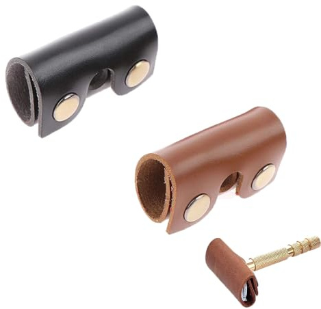 ArrErr 2 Pack Safety Razor Head Protecting Leather Cover Protective Travel Case with Snap Buttons Safety Razor Blade Guard Protector for Double Edge Safety Razor Single Blade Razors