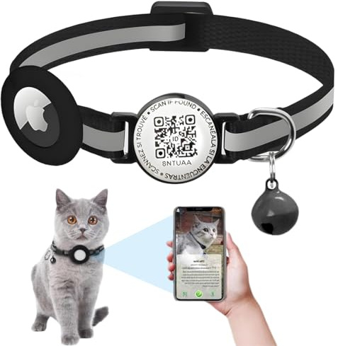 EIHI 1 Stück Verhindern Sie Verluste Gps Tracker Katze,Mit Airtag Halsband Katze,Katzenhalsband mit Gps, Scannen Sie den Code mit Einem Klick, Für Kätzchen und Welpen(Schwarz)
