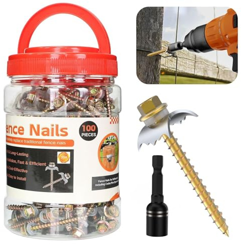 100 PCS Fence Staples–304 Stainless Steel Fence Nails for Softwood Reusable Fasteners Wire Fencing Screws for Mesh/Woven Wire, Quick Power Drill Installation – Ideal for Farms, Gardens & Outdoor Use