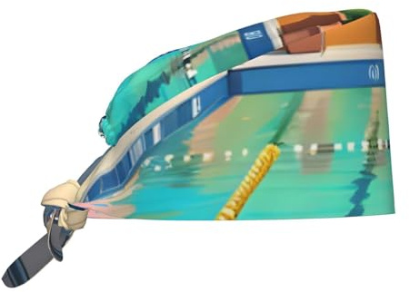 YYHHAOFA Reinigungskappe mit Flamingo- und Schwimmbadbild, Kochmütze für Damen und Herren, verstellbar, atmungsaktiv, Schwarz