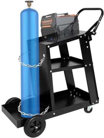 Carrello di saldatura resistente con ruote girevoli a 360°, capacità di 181,4 kg per TIG, ARC, saldatori MMA e taglio al plasma