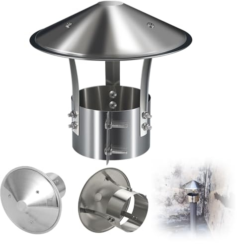 304 Stainless Steel Chimney Cowl Weather-Proof Chimney Cap Fireplace Exhaust Outside Roof Cap, Universal Reinforced Round Chimney Cover for Wood/Oil Stove Vent, Flue Protector(130mm/5.1in)