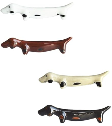 LIFKOME Soporte para Palillos De Cerámica 4 Piezas Figura Perro Salchicha Organizador De Cubiertos para Mesa Reposa Palillos Decorativo para Cocina Y Comedor