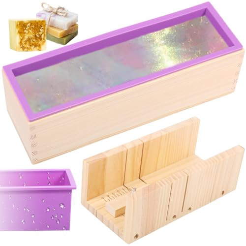 2 Stück Seifenformen 1200ml Seifenform Silikon Seife Selber Machen Set Erwachsene Seifenformen mit Holzbox für DIY Werkzeug zur Herstellung DIY Schokolade Kuchen Pudding (3)