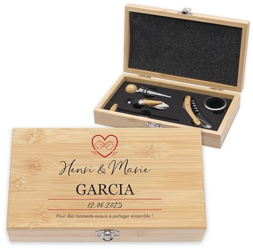 LAUBLUST Ensemble d’ouvre-Bouteille personnalisé – Coffret Cadeau 5 pièces d’Accessoires pour Le vin | Coffret Sommelier – Couple Amoureux | Cadeau pour Couple avec Tire-Bouchon & thermomètre