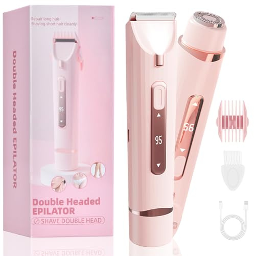 Bikini Trimmer Women, 2 in 1 Dual Head Lady Shavers for Women, Facial Hair Remover Device with Light, Electric Intimate Razors, Hair Removal for Face Body Legs Underarm Body