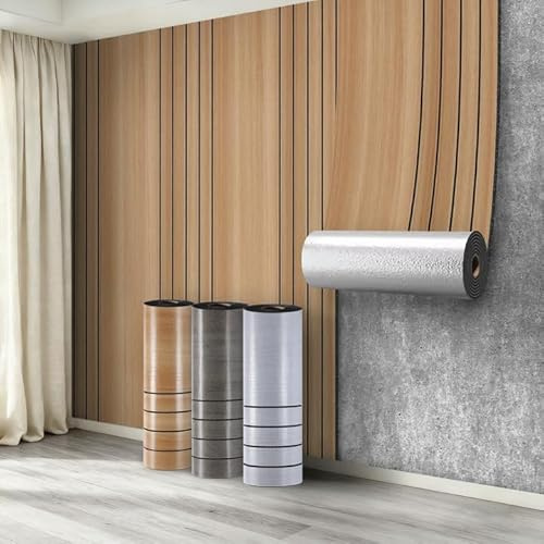 Swehooirt 5 Roll Self Adhesive Thermal Wallpaper 3mm Thick Brown Wood Effect Peel and Stick Panel Wallpaper for Bad Cold Walls Insulating Wall Covering Roll Waterproof Damp Proof for Living Room