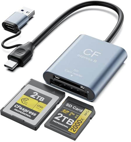 CFexpress Type B & SD Card Reader, USB-C 3.2 Gen 2 10Gbps High-Speed Dual Slot, UHS-II/UHS-I, Aluminum Alloy Memory Card Reader