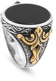 Jewellery Pit - Onyx Ring, Siegelring, osmanischer Vintage Ring, Sterling Silber Ring,Ring für den kleinen Finger, Silber Siegelring, Edelsteinring, osmanischer Statement Ring