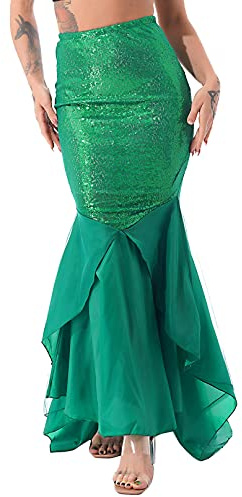 YiZYiF Femme Déguisement Sirène Princesse Cospaly Mermaid Costume Halloween Carnaval Elégente Jupe de Queue Sirène à Paillettes Mini Robe Soirée Cocktail Danse S-4XL Vert M