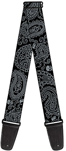 Buckle-Down GS-W32818 Gitarrengurt Bandana Totenköpfe Schwarz Silber 5,1 cm breit