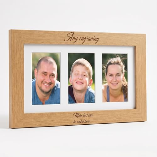 Personalised Wooden Triple Photo 6 x 4 Frame Custom Engraved Any Message