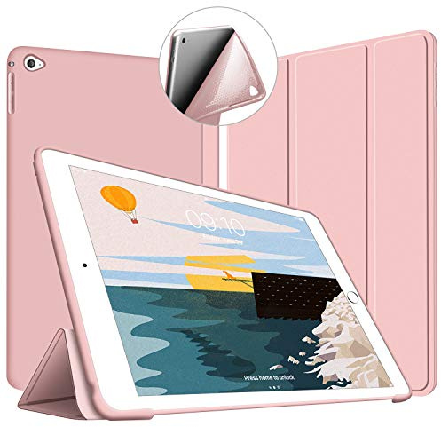 VAGHVEO Funda iPad Air 2, Ligera Silicona Soporte Smart Cover [Auto-Sueño/Estela], Cubierta Trasera de TPU Suave Cáscara para Apple 9.7 Pulgadas iPad Air 2 (Modelo: A1566, A1567), Rosa