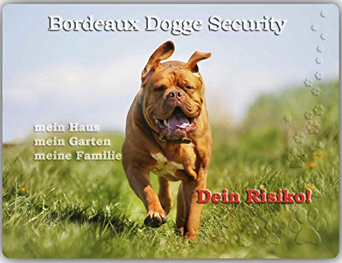 Merchandise for Fans Warnschild - Schild aus Aluminium 20x30cm - Motiv: Bordeaux Dogge Security (03)