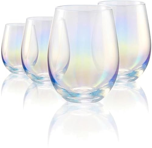 Circleware Radiance White Pearl Stemless Wine Glasses, Set of 4, Home & Kitchen Dining Glassware for Water, Beer, Juice, Ice Tea, Whiskey Bar Beverage Cup Gifts, 18.5 oz, (White Pearl)
