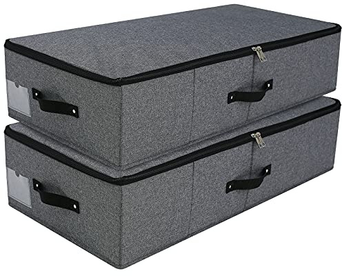 AMJ Foldable Under Bed Storage Basket Container [2 Pack] with Durable Fabric for Clothes, Shoes,Toys, Blanket, Comforter Organizers Bins, Black Grey