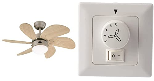Westinghouse Lighting 76 cm Deckenventilator Turbo Swirl 78158 mit Einzelleuchte und sechs Flügeln, 7815840, Titanium & 78801 Wandschalter für Deckenventilatoren mit Beleuchtung