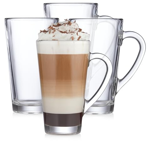 Libbey Cavana Tall Clear Glass Coffee Mugs Set of 4 (16.4 oz), Extra Tall Clear Coffee Mug with Handle, Tapered Latte Mug, Dishwasher Safe