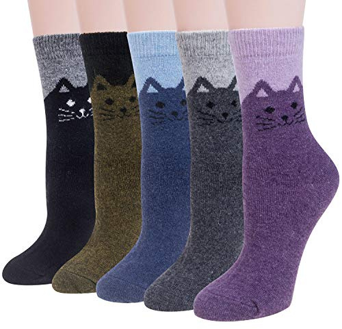 YSense Snug Winter Wollsocken für Damen, Multipack Dicke Kuschelsocken Wintersocken Stricksocken, Warme Gestrickte Lustige Socken Geschenke für Frauen, 5 Paar