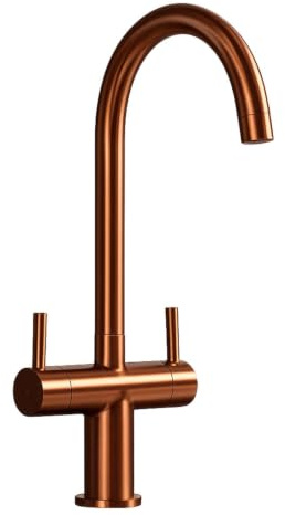 Liquida W03CP Swivel Spout Swan Neck Twin Lever Copper Kitchen Mixer Tap