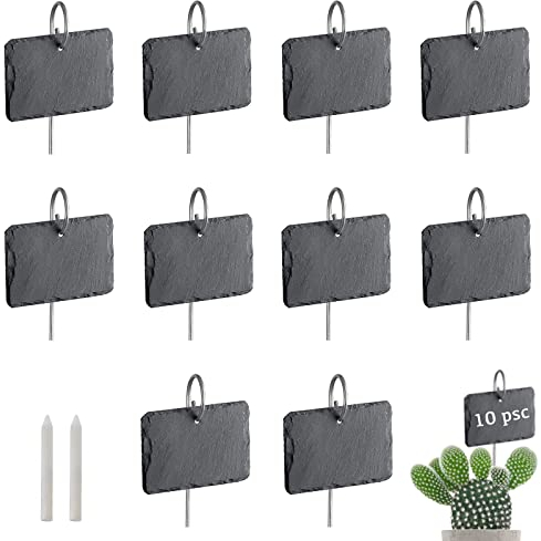 HIUOUIH Set di 10 Etichette Per Piante In Ardesia 10 x 8cm Cartelli Erbe da Esterno Targhette Ardesia con Sbarre Metallo Cartellini Orto Giardinaggio Impermeabili Giardino Aromatiche Verdure