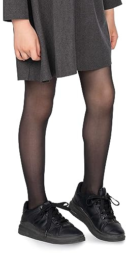 looksy Basic Lightweight Girls Tights Plain Footed 20 DEN Semi Sheer Pantyhose Ballet Dance School Uniform Stockings Tonia, Nero 7/8 years