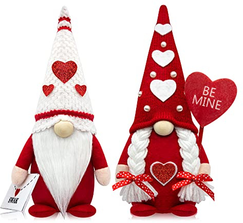 CRCZK Valentines Day Gnomes, 2 Pack Mr & Mrs Valentine Gnomes Decorations for Home - Handmade Swedish Tomte Gnomes Plush Ornaments Valentine's Day Party Supplies