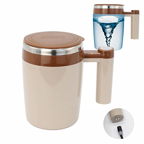 daasigwaa Rechargeable Self Stirring Mug - Magnetic Electric Auto Mixing Stainless Steel Cup for Office/Kitchen/Travel/Home Coffee/Tea/Hot Chocolate/Milk-430 ml/14.5 oz(Brown)