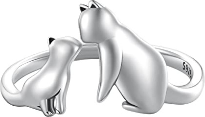 Qings Damen Katze Verstellbare Ringe Offen Katzenring Sterling Silber 925 Süß Tier Finger Ring Schmuck Geschenk für MäDchen Teenager