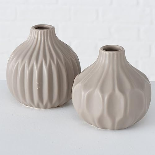 ReWu Vase im 2er Set im Shabby Chic Look aus Keramik Blumenvase Tischdekoration für Blumen und Trockenblumen Dekoratives Design