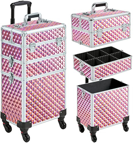 costoffs Modular Beauty Trolley for Salon and Travel, Pink