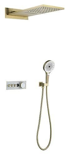 BEITH Thermostatic Shower Set, 550x228mm Square Concealed Shower System with LED Digital Display, 2 Modes Wall-mounted Shower Faucet Set, Rain, Waterfall, 3 Modes Hand Shower, Brass Body, Durable, A