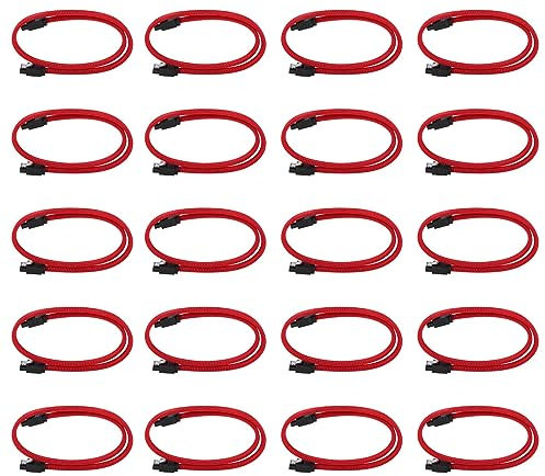 reamhome 20piezas 50cm SATA 3.0 III Sata3 7Pin Cable de Datos Cables Ssd 6Gb/S Cable de Datos de Disco Duro HDD con de Nylon Versión Superior (Rojo)