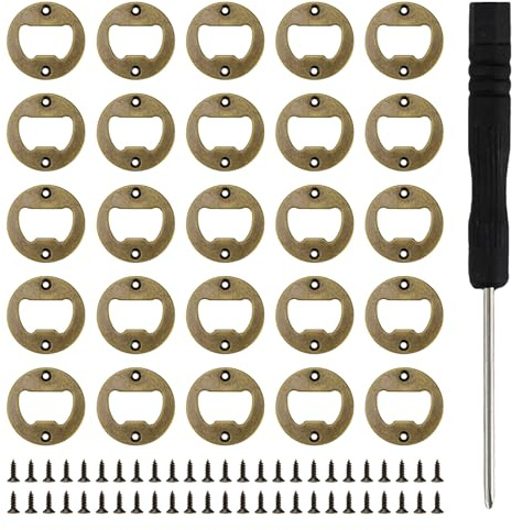 SPRHR 25 Stück Bieröffner Rohling, Rund Bierflaschenöffner Mit Schraubendreher und Schrauben, Flaschenöffner Rohling DIY, Robust und Langlebig, Retro-Design, Geeignet für Bars, Grillabende, Camping | Rund Bierflaschenöffner mit Schraubendreher und Schrauben, Robust und Langlebig, Retro-Design, Geeignet für Bars, Grillabende