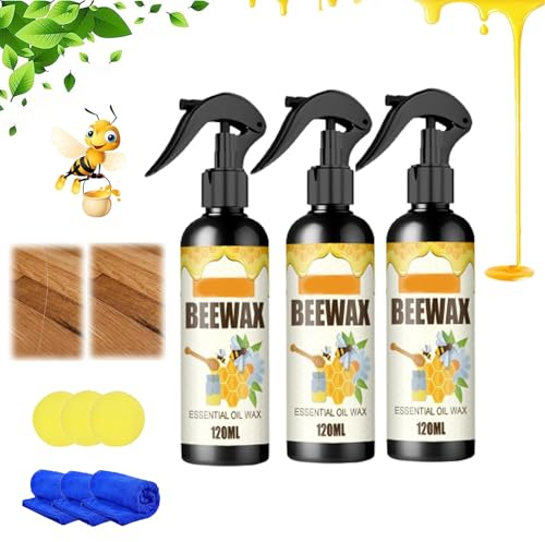 Natural Micro-Molecularized Beeswax Spray, Traditional Beeswax Polish for Wood & Furniture, Beeswax Spray Cleaner & Restorer Bundle, Multipurpose Wood Seasoning Beewax Spray (360ML)