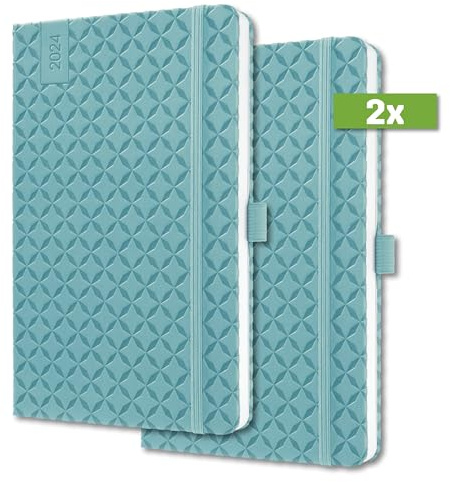 SIGEL J4103/2 Wochenkalender Jolie 2024, ca. A5, petrol, Hardcover, Gummiband, Stiftschlaufe, Einstecktasche, 174 Seiten, aus nachhaltigem Papier, Terminplaner, 2 Stück