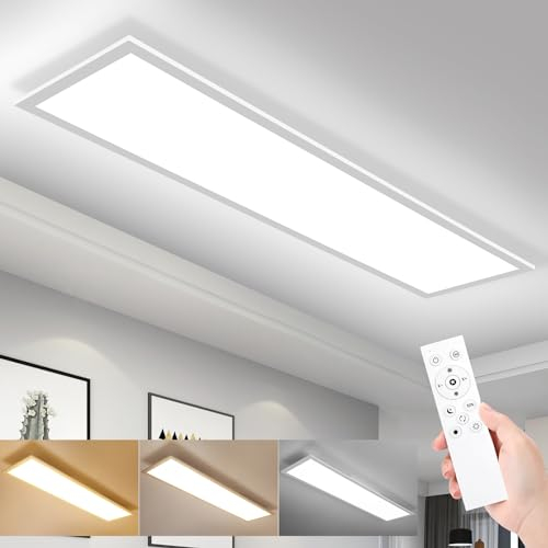 IEGLED Plafoniera LED Soffitto 100x25cm Dimmerabile con Telecomando, 30W 3300lm 3000K-6500K - Pannello Luce Moderno per Soggiorno, Cucina, Ufficio e Officina