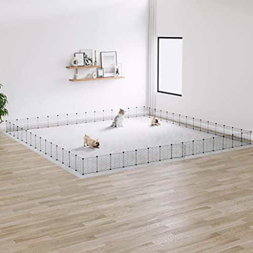 PRISSENT 60-TLG. Haustierkäfig mit Tür 35x35 cm Kaninchenstall Innen Käfig für Haustiere Kaninchenkäfig Innen Haustierkäfige Kaninchenzaun Kaninchengehege Innen Haustiere Käfig Stahl Schwarz