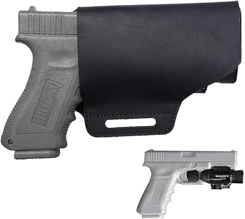 VIPERADE PJ21 Pistolenholster, Universal-Lederholster, passend für Pistolen mit Laser- oder Lichtbefestigung, Holster für Glock 19, 17, für Smith&Wesson Shield, Rechtshänder-Außenbundholster–Schwarz