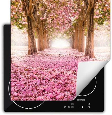 SMTDeco herdabdeckplatte Induktionsmatte herdabdeckung ceranfeld abdeckplatten für ceranfelder induktionskochfeld schutzmatte 60x52 cm Blumen Garten Rosa