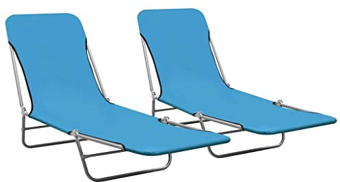 Youuihom Camping Stühle Bistro-Stuhl Stühle für den Rasen Klappbare Sonnenliegen 2 STK. Stahl und Stoff Blau Geeignet für Hinterhof, Rasen, Veranda, Pool, Balkon